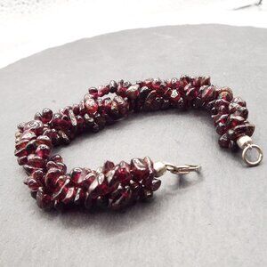 LUSCIOUS BOHO BOHEMIAN GARNET GEM BEADS STERLING SILVER 3-STRAND BRACELET D1